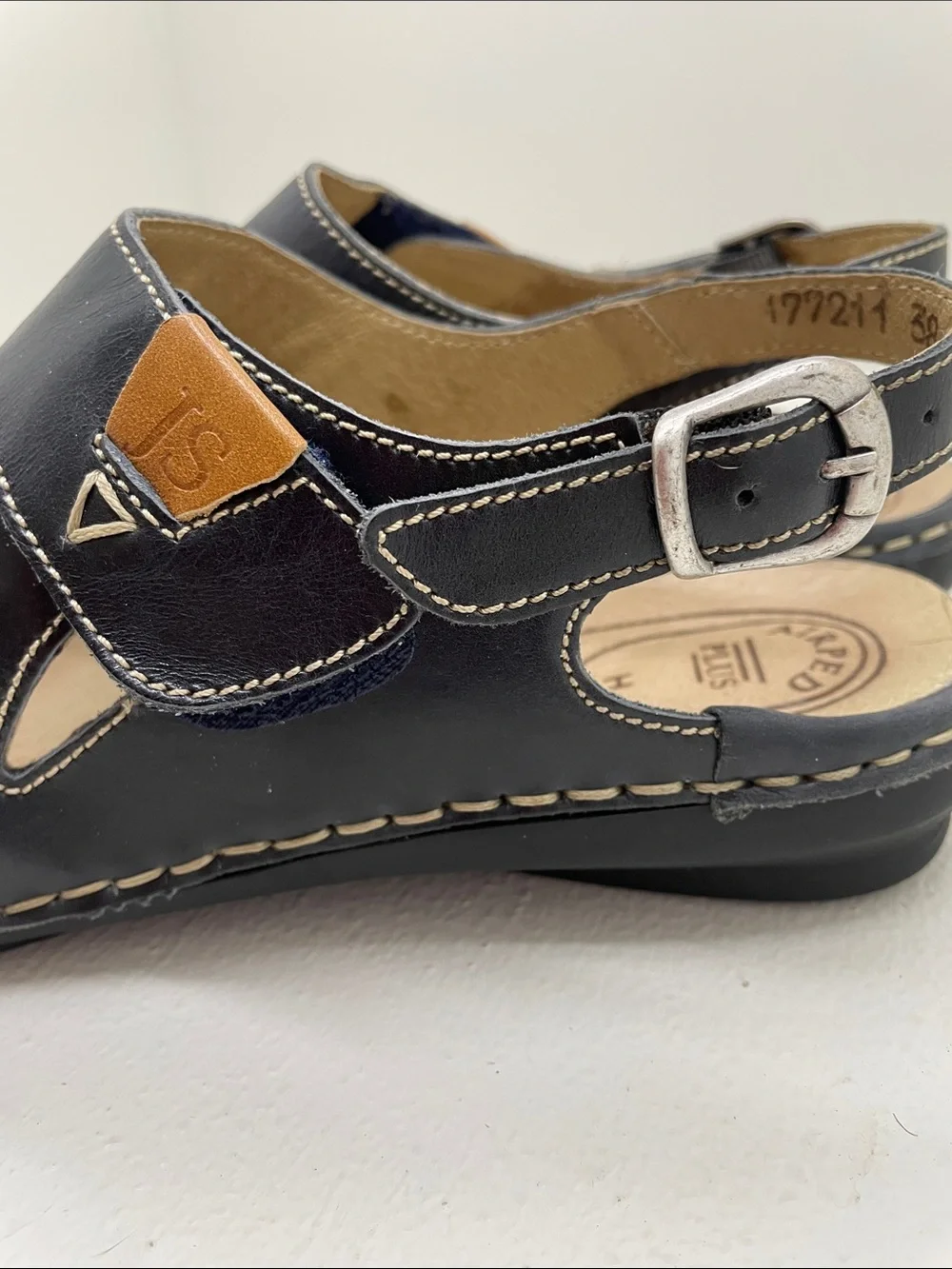 Josef Seibel Navy Leather Adjustable Slingback Sandals